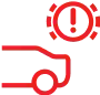 A red gear icon connected by a red line to a red circle, both outlined, on a black background.
