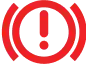 A red dashboard warning light with an exclamation mark inside a circle, indicating a possible brake system issue or alert in a vehicle.