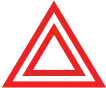 A red equilateral triangle with an empty center, formed by three thick red lines creating a nested triangular outline on a transparent background.