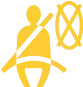 Yellow icon of a person sitting with a seatbelt fastened, indicating a seatbelt safety reminder.