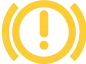 A yellow exclamation mark inside a yellow ring with small rectangular shapes around it, resembling a warning or alert symbol, on a gray background.