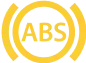 A yellow ABS warning light symbol, commonly seen on a car dashboard, indicating a potential issue with the vehicles anti-lock braking system.