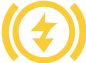 A yellow lightning bolt icon is centered inside two concentric yellow circles, set against a gray background with small black rectangular details.