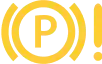 A yellow parking symbol P inside a circle with diagonal lines, resembling a no parking or restricted parking sign, on a gray background.