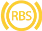 A yellow circle with the letters RBS in the center, surrounded by a dashed circular outline, on a transparent background.