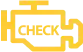 Yellow check engine warning light icon illuminated on a dark background, indicating a possible issue with a vehicles engine or emissions system.