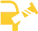 A pixelated yellow fish facing right on a black background, resembling an 8-bit or retro video game graphic.