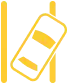A simple yellow icon of a cellphone tilted at an angle, with a rectangular screen and circular button, on a transparent background.