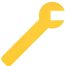 A simple, yellow wrench icon on a transparent background, depicted at an angle from lower left to upper right.