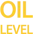 Yellow capital letters spelling OIL LEVEL with a black horizontal line between the two words on a gray background.