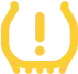 Yellow tire pressure warning light shaped like a horseshoe with an exclamation mark in the center, indicating low tire pressure on a vehicle dashboard.