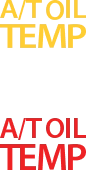 Text graphic showing A/T OIL TEMP in yellow at the top and in red at the bottom, both on a black background.