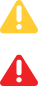 Two triangular warning signs, one yellow and one red, each with a white exclamation mark in the center. The yellow triangle is on top and the red triangle is below it.