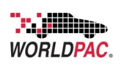 Logo for WORLDPAC featuring a car silhouette created from black and red squares, with the company name “WORLDPAC” below—“WORLD” in black and “PAC” in red.